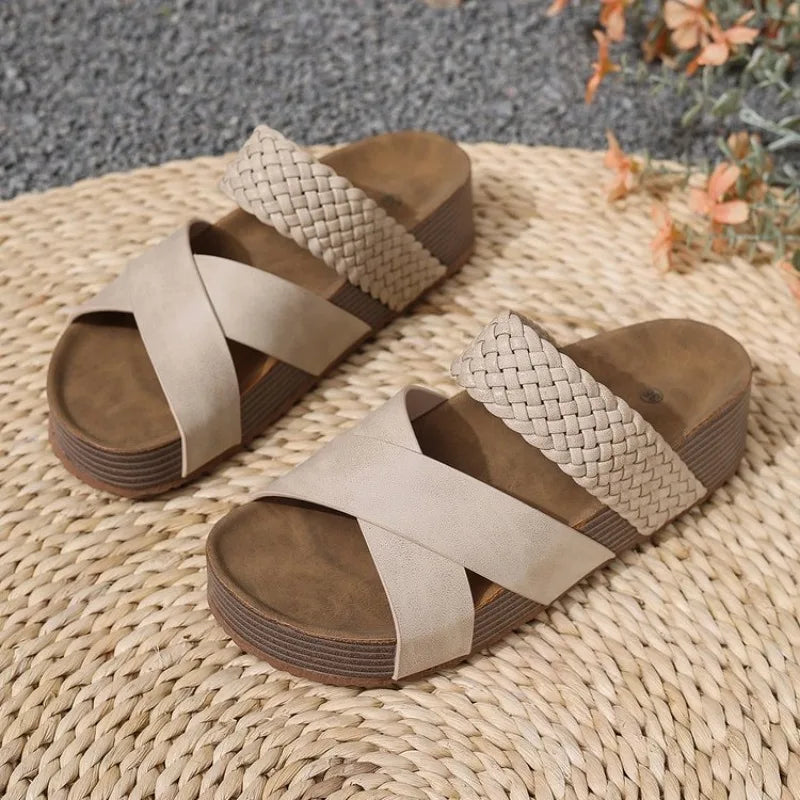 Womens Summer Sandals Criss Cross Slides