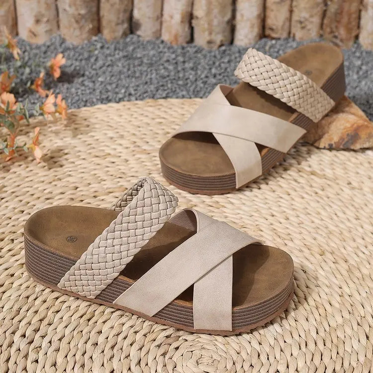 Womens Summer Sandals Criss Cross Slides