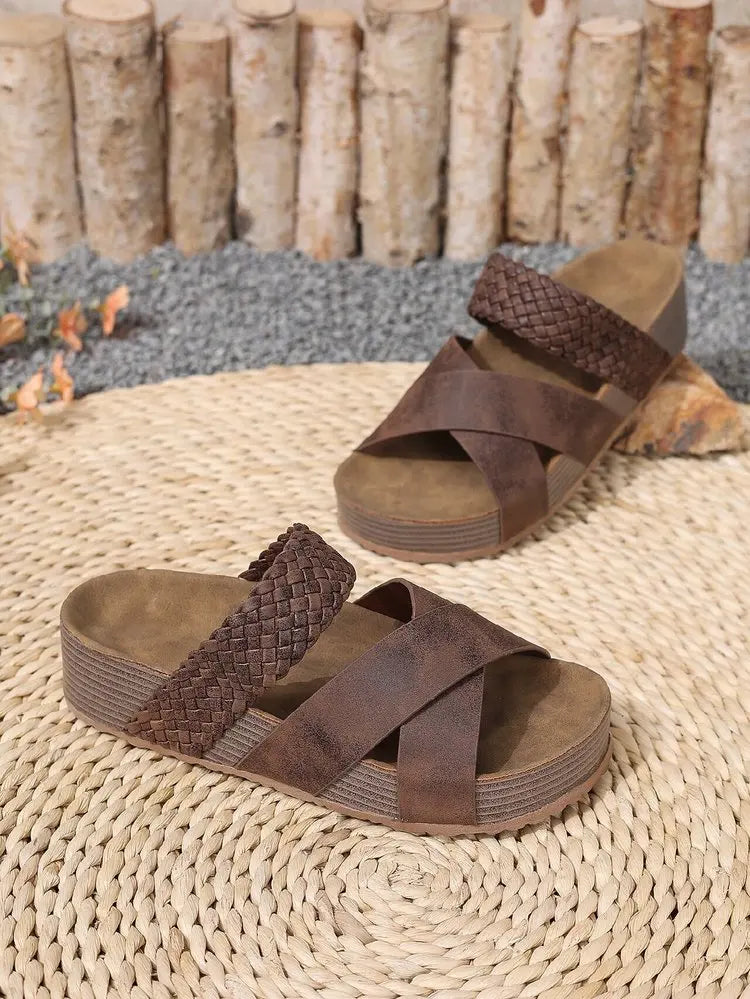Womens Summer Sandals Criss Cross Slides