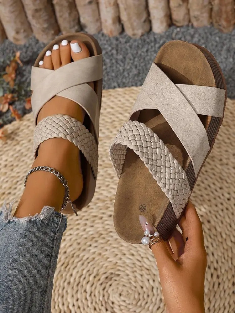 Womens Summer Sandals Criss Cross Slides