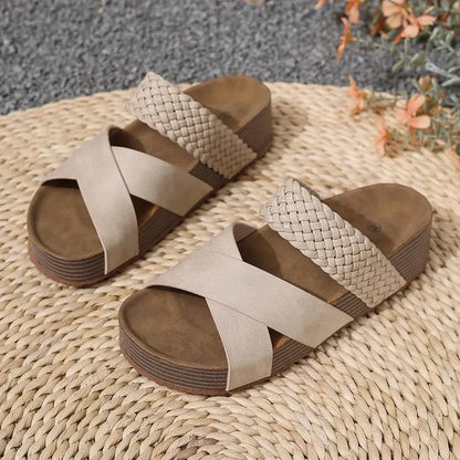 Womens Summer Sandals Criss Cross Slides