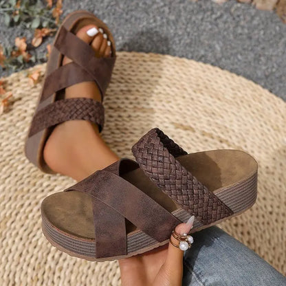 Womens Summer Sandals Criss Cross Slides
