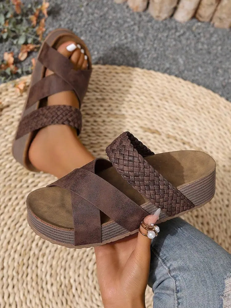 Womens Summer Sandals Criss Cross Slides