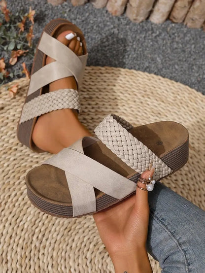 Womens Summer Sandals Criss Cross Slides
