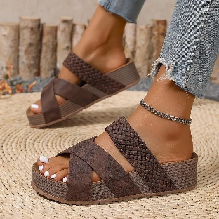 Womens Summer Sandals Criss Cross Slides