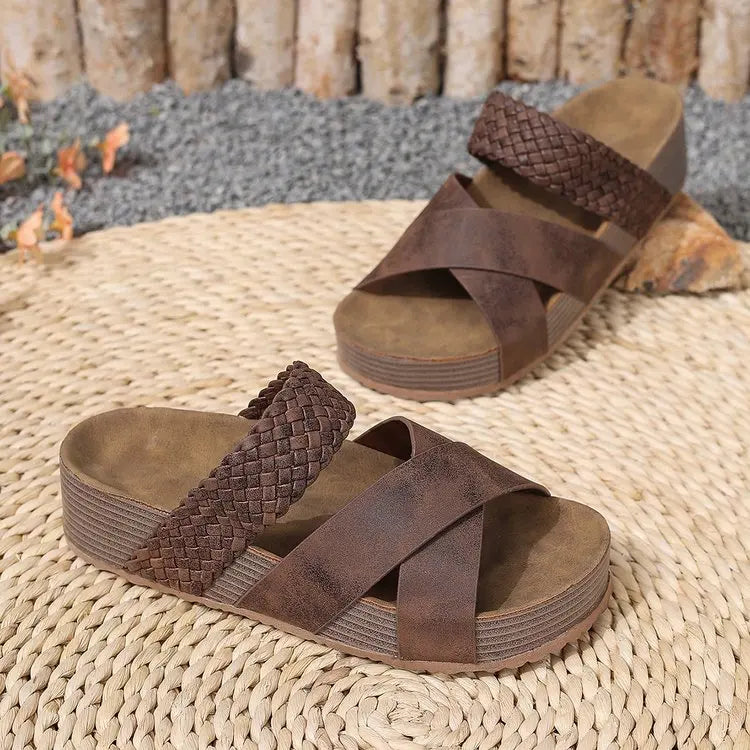 Womens Summer Sandals Criss Cross Slides