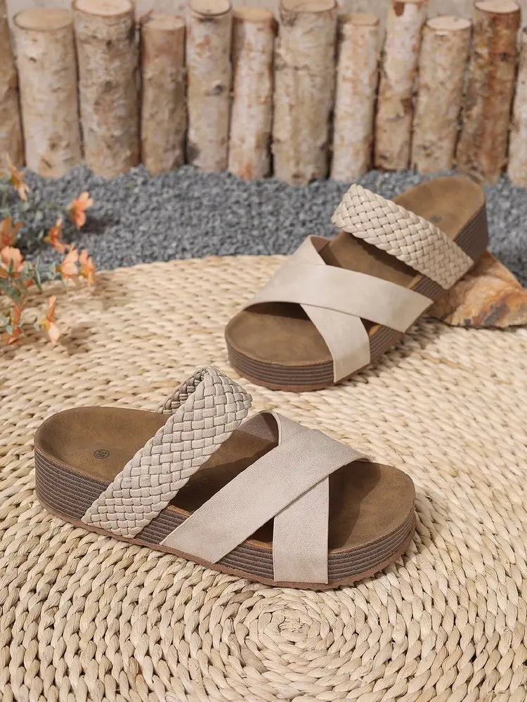 Womens Summer Sandals Criss Cross Slides