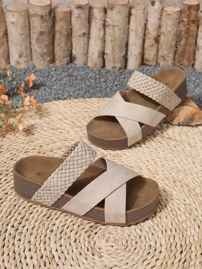 Womens Summer Sandals Criss Cross Slides