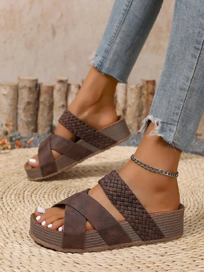 Womens Summer Sandals Criss Cross Slides