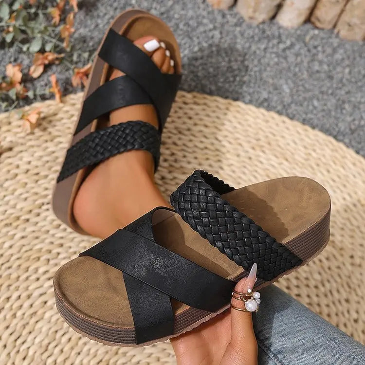 Womens Summer Sandals Criss Cross Slides