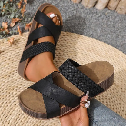 Womens Summer Sandals Criss Cross Slides