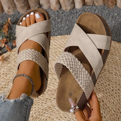 Womens Summer Sandals Criss Cross Slides