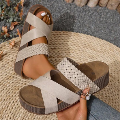 Womens Summer Sandals Criss Cross Slides