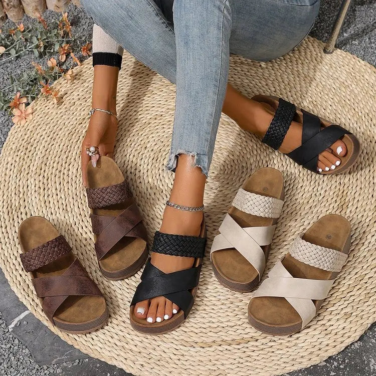 Womens Summer Sandals Criss Cross Slides