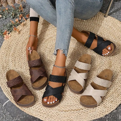 Womens Summer Sandals Criss Cross Slides