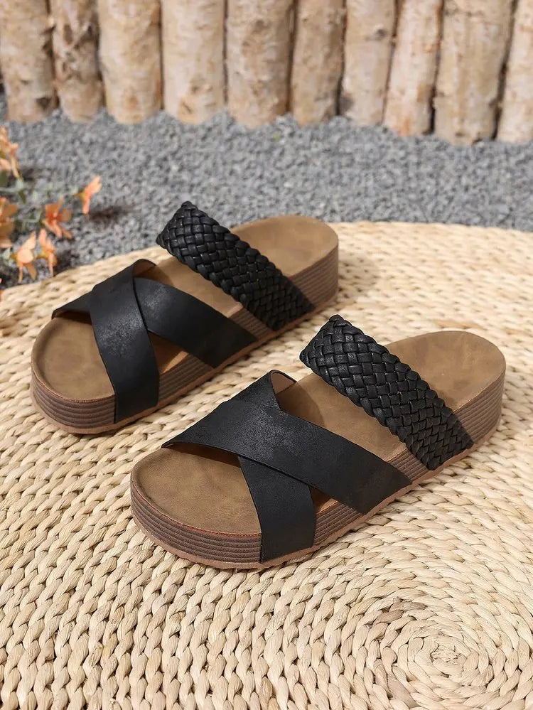 Womens Summer Sandals Criss Cross Slides