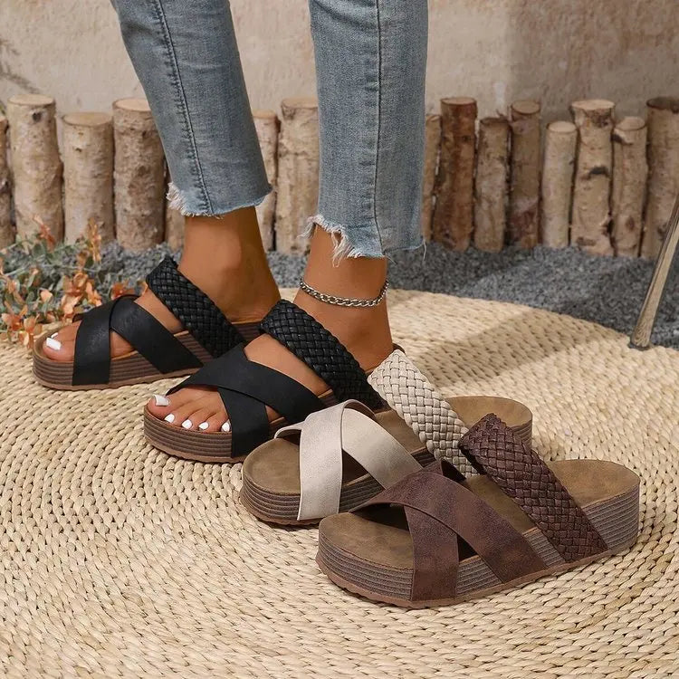 Womens Summer Sandals Criss Cross Slides