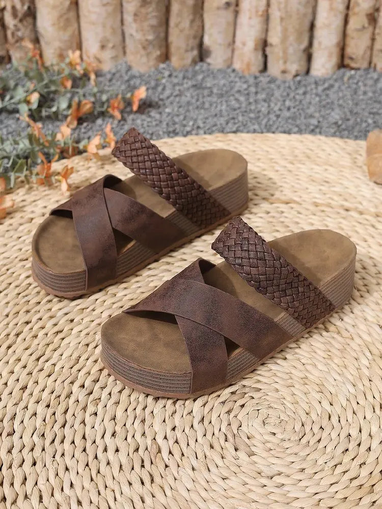 Womens Summer Sandals Criss Cross Slides